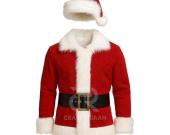 Grinch Santa Costume Jacket & Hat: Wool Blend, Faux Fur Trim