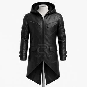 Men Cyberpunk Futuristic Coat Gothic Tech wear Leather Tailcoat