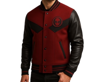 Chaqueta universitaria de Deadpool, chaqueta de superhéroe hecha a mano