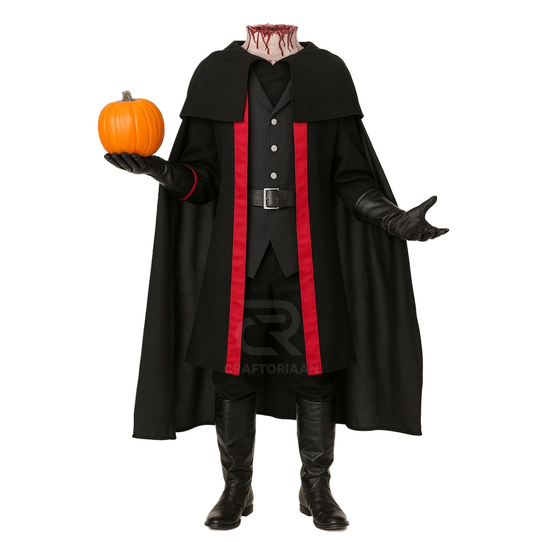 Headless Horseman Costume: Handmade Halloween Cosplay, Black Cotton