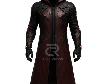 Men Cyberpunk Leather Coat, Dystopian Cosplay Coat, Men Futuristic Leather Coat DMC Inspire Coat Gift for him