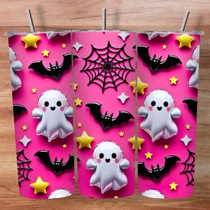 3D Spooky Ghost Tumbler Wrap: Pink Halloween Sublimation (Digital Download