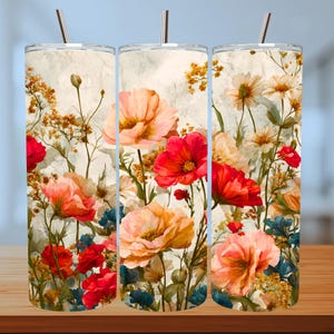 Boho Floral Tumbler Wrap: Vintage Flower Pattern 20 oz PNG (Digital Download)