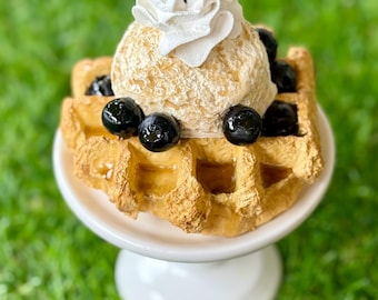 Fake Ice Cream Waffle: Resin Food Prop, Home Decor, tiered tray