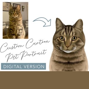 Custom Cartoon Pet Portrait from Photo – Digital Download | Dog & Cat Head and Neck Illustration | Personalized Pet Art