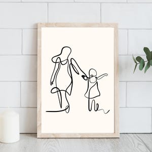 Impresión artística de una línea para el Día de la Madre, decoración de pared minimalista para madre e hija, póster para padres e hijos, regalo para mamá, descarga digital instantánea