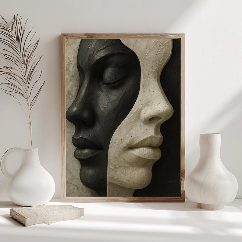 Abstract Woman Face Portrait – Black and White Female Art – Dual Face ...