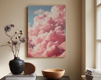 Impresión en lienzo de nube rosa / Arte de pared pastel de ensueño / Decoración de cielo etéreo / Arte infantil caprichoso / Decoración de dormitorio sereno / Decoración moderna para el hogar