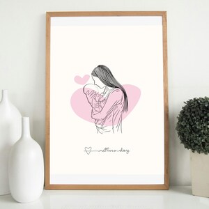 Mother&#39;s Day Line Art , Best Mom Ever Digital Poster, Printable Wall Decor, Minimalist Print, Instant Download,