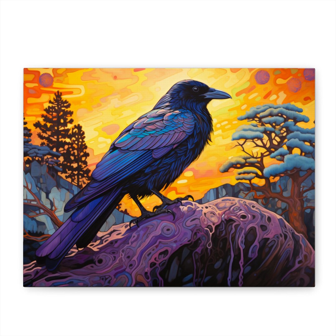 鮮やかなミスティックレイヴンキャンバス、サイケデリックな風景画