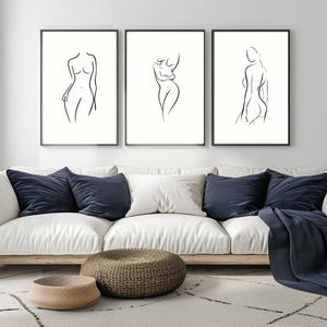 Woman Line Art Set of 3 Prints – Minimalist Body Line Drawing, One Line Woman Wall Art, Modern Gallery Wall Decor Digital Download