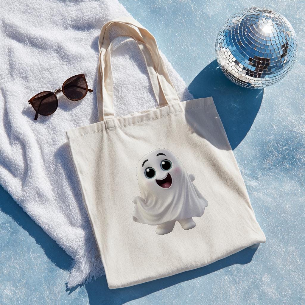Cute Friendly Ghost Tote Bag | Happy Halloween Canvas Shopper | Kawaii ...