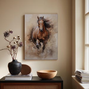 Majestic Gallop Horse Watercolor Art Canvas Print | Dynamic Wild Horse Wall Decor | Equestrian Farmhouse Style Horse Lover Gift Idea