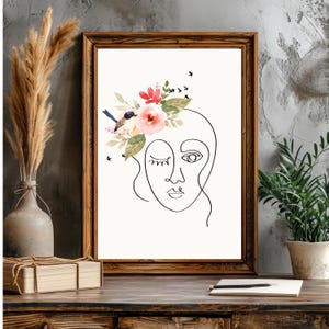 Impression de visage d&#39;art de dessin au trait de femme, affiche féminine minimaliste d&#39;une ligne, art mural imprimable féminin moderne, téléchargement numérique, cadeau tendance