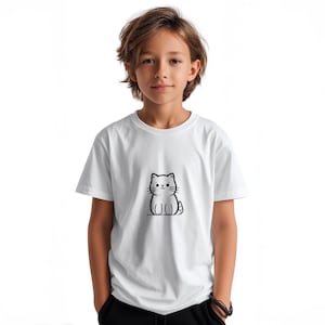 Bonita camiseta de gato negro para niño con contorno brillante / Camiseta minimalista de gato para niño / Adorable camiseta unisex para niño / Regalo de ropa de animal divertido