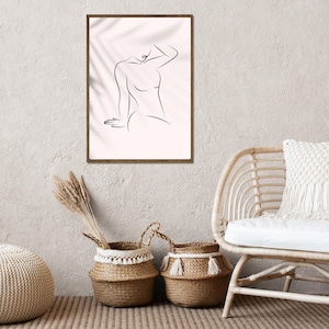 Woman Line Art Print, Female Body Drawing Poster, Minimalist Feminine Wall Art, Modern Digital Download, Simple Printable Decor