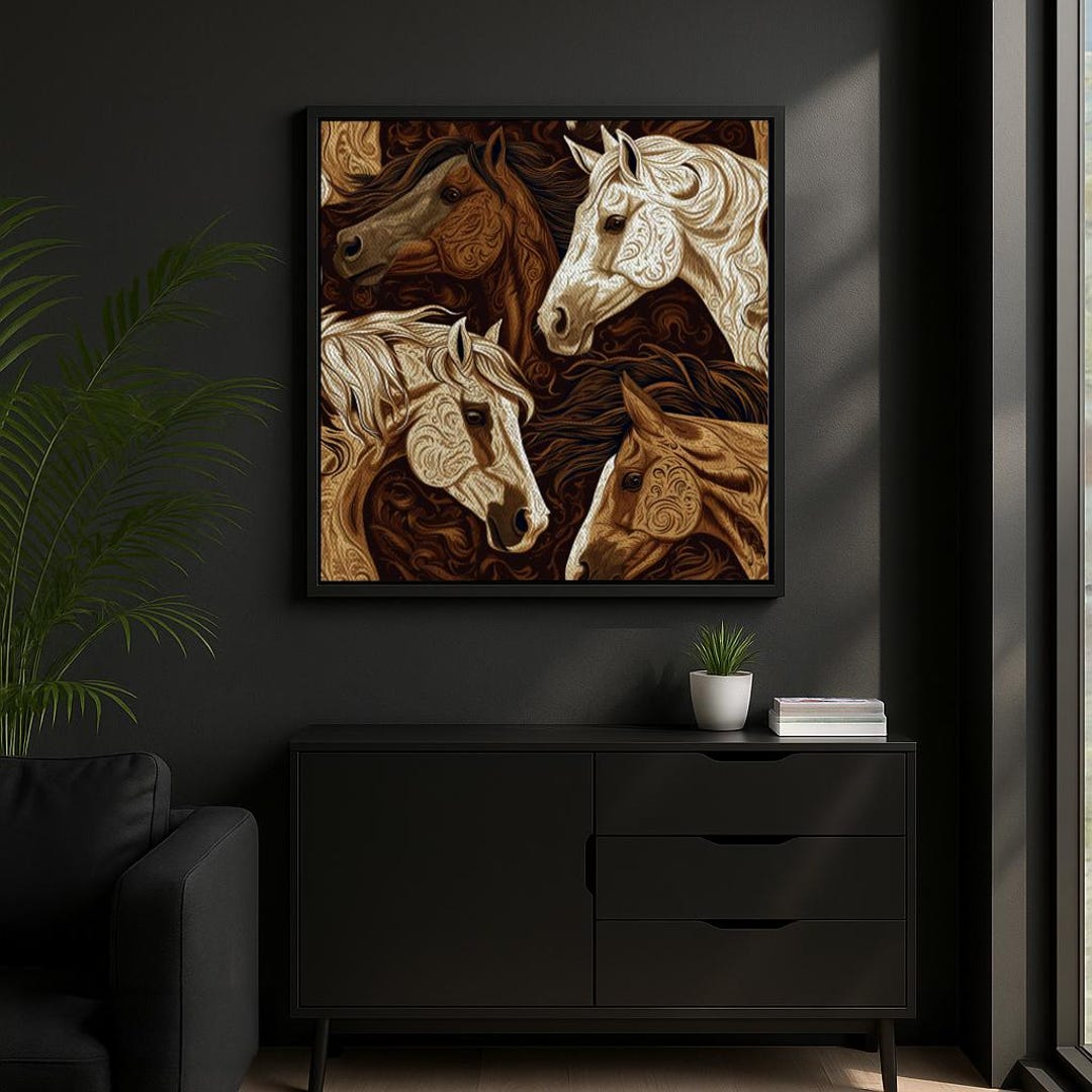 Sophisticated Horse Head Framed Canvas Art | Ornate Equestrian Wall ...