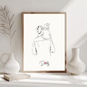 Vatertag Line Art, Vater und Tochter Zeichnung, Eltern-Kind-Poster, Vater-zu-Be Geschenk, minimalistische Wanddekoration, Sofortiger digitaler Download