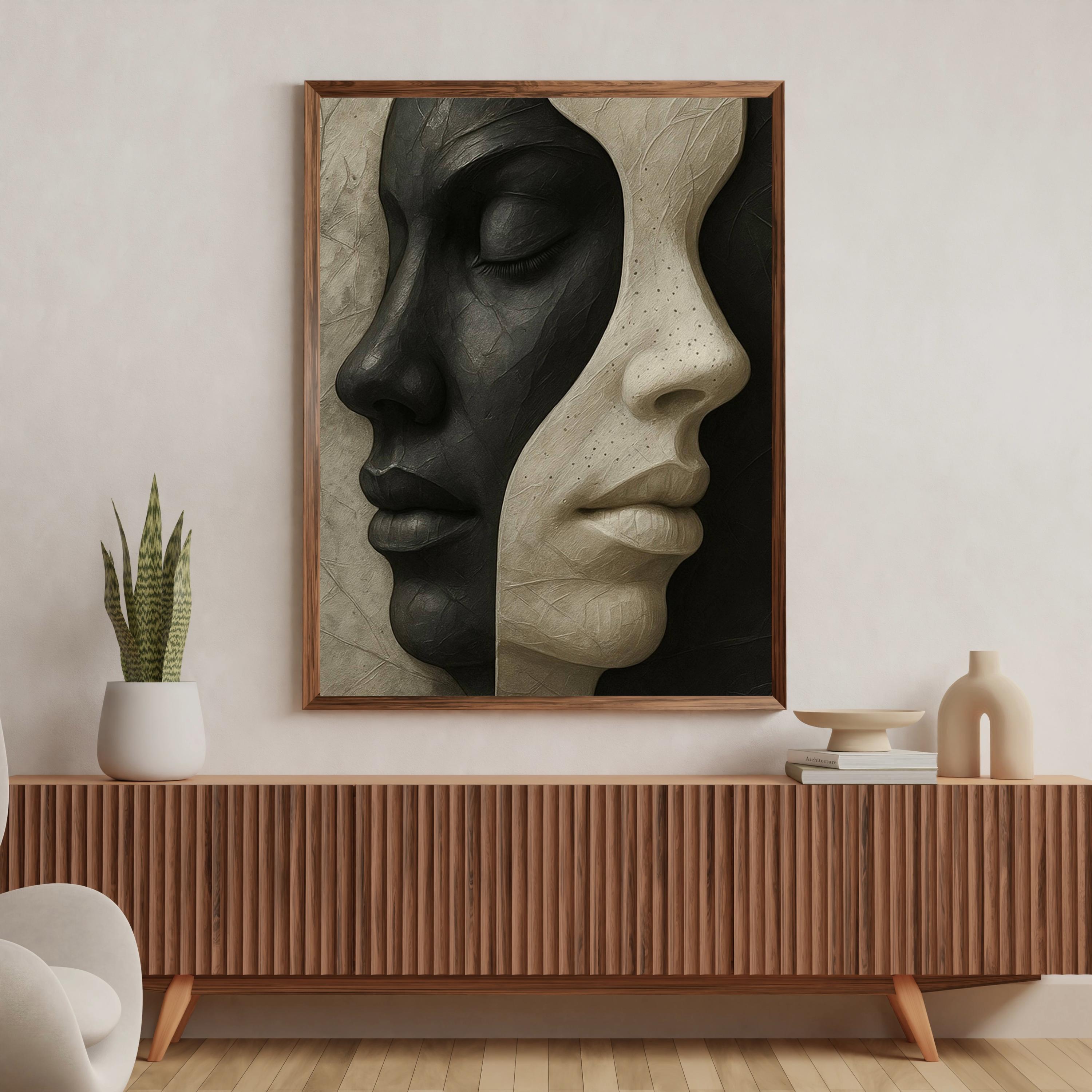 Abstract Woman Face Portrait – Black and White Female Art – Dual Face ...