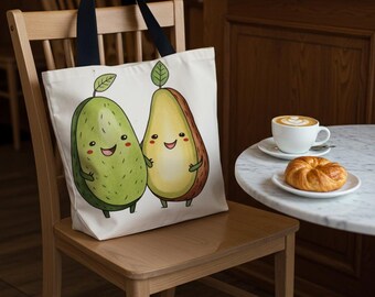 Söt avokado-tygkasse för par | Glad och nyckfull vänskapspresent | Kawaii återanvändbar shoppingkasse för hälsosamma matälskare och miljömedveten stil