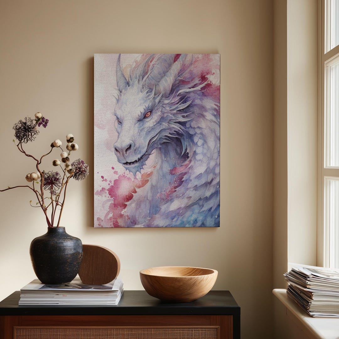 Mystical Watercolor Dragon Canvas Print | Vibrant Fantasy Wall Art ...