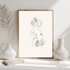 Pregnant Woman Line Art Print, Mom To Be Gift, Minimalist Pregnancy Wall Art, Mother&#39;s Day Digital Download, Printable Poster