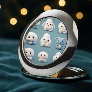 Kawaii Travel Mirror with Fluffy Cute Creatures | Adorable Portable Makeup Compact for Teens & Kids | Sweet Animal Art Gift for Her