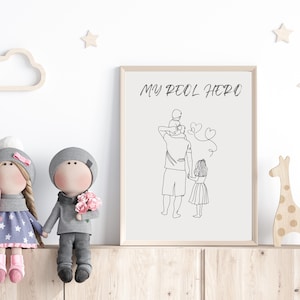 Vatertag Line Art, Dad mit Sohn und Tochter Zeichnung, Eltern-Kind-Poster, Zukünftiger Vater Geschenk, Minimalistische Wanddekoration, Sofort Download
