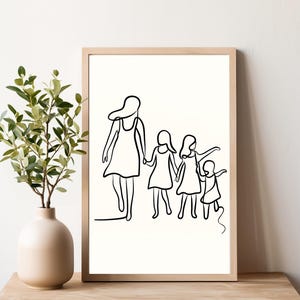 Impresión artística de madre e hija – Póster personalizado de padre e hijo – Arte mural minimalista – Regalo para mamá – Descarga digital instantánea
