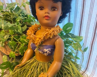 Vintage Hawaiiana Hula Girl Doll, Cloth Doll With Painted Face and