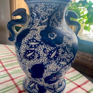 Cobalt Blue and White Ming Style Vase