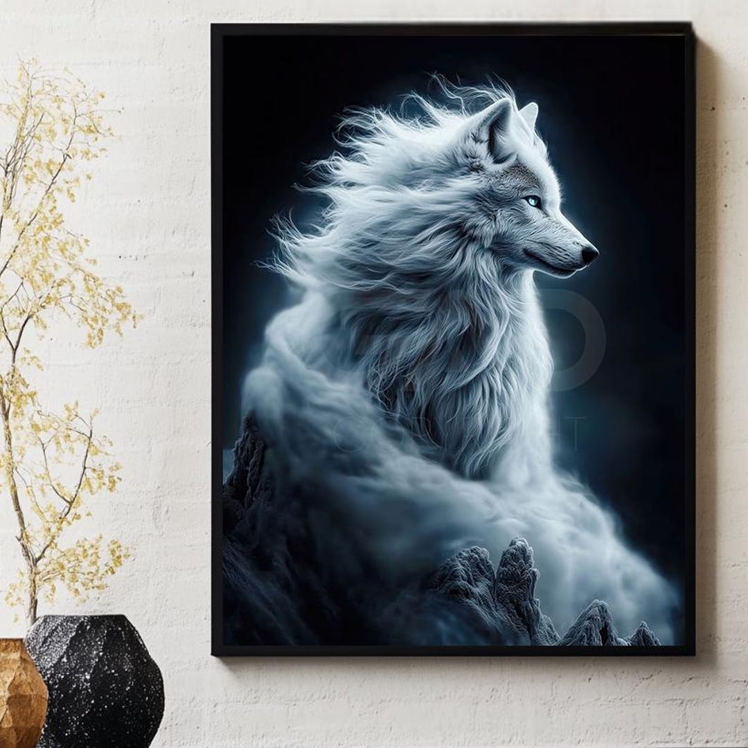 White Wolf Poster Print, Wall Art Designs, Digital Painting, Snow ...