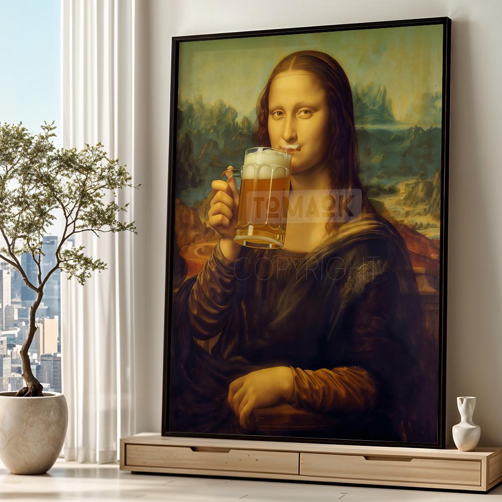 Panasonic オリンピック公式テレホンカード風22枚額装ポスター Mona Lisa Oktoberfest Poster, Leonardo Da Vinci Funny Art Print
