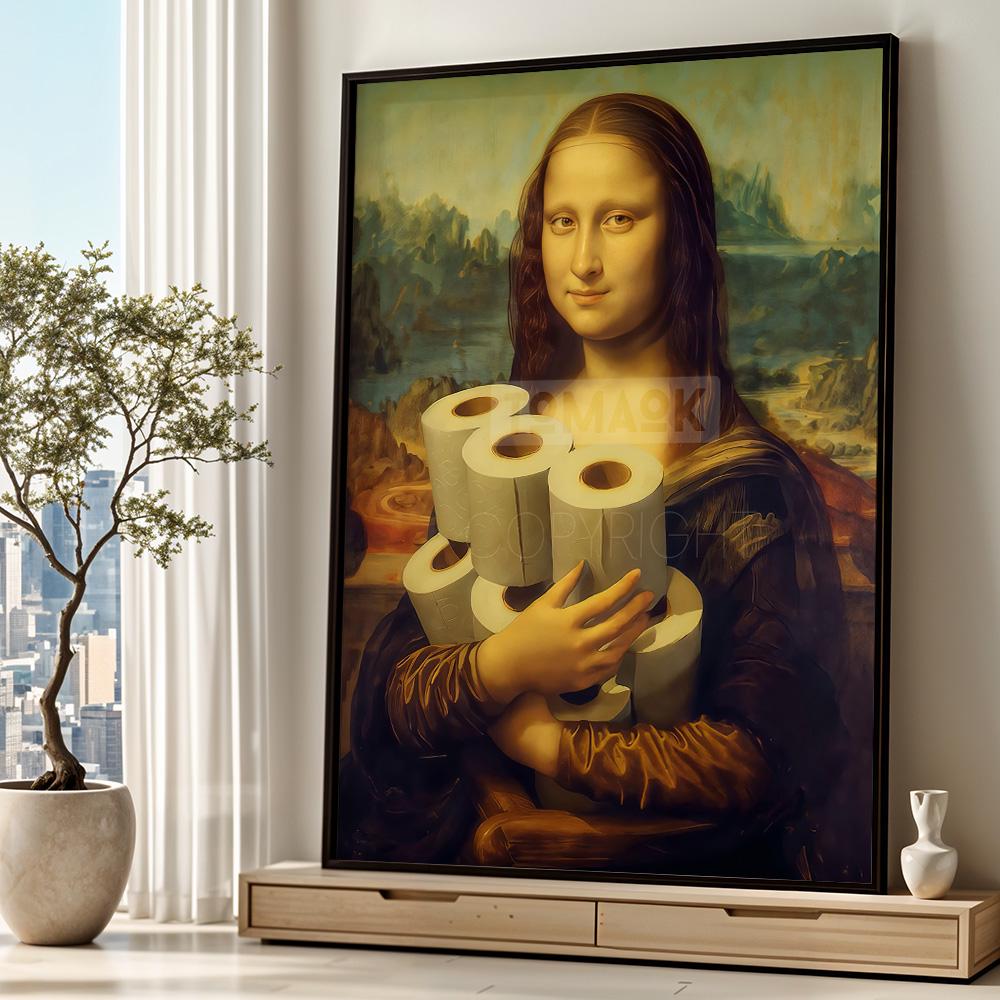 Poster Humoristique Mona Lisa - Toile Déco Salle De Bain - Version Parodie De La Joconde Avec Lunettes - 30x40 Cm