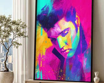 Elvis Presley Pop Art Print, Colorful Music Icon, King of Rock Large Wall Art