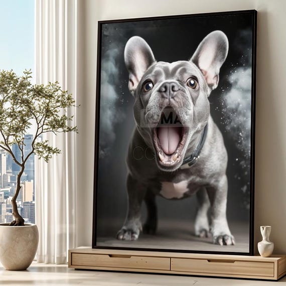フレンチブルドッグのポスタープリント、動物、犬、ペット、ユーモラス 