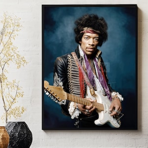 Jimi Hendrix Poster, Digital Painting Art, Psychedelic Rock Wall Art Print, Vintage Music Decor – Guitar Legend Artwork – Gift for Rock Fans