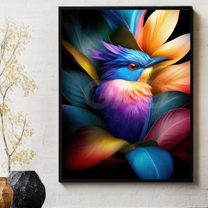 Stampe di poster di uccelli colorati, disegni di arte murale, pittura di animali • 00018-Birdy
