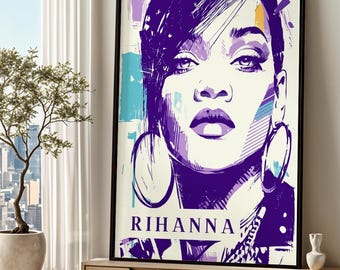 Magic Canvas Art - Stampa artistica da parete Rihanna Digital Art Pop Art, 1 pezzo, di alta qualità, moderna, decorazione da parete, dimensioni: 90 x 60 cm