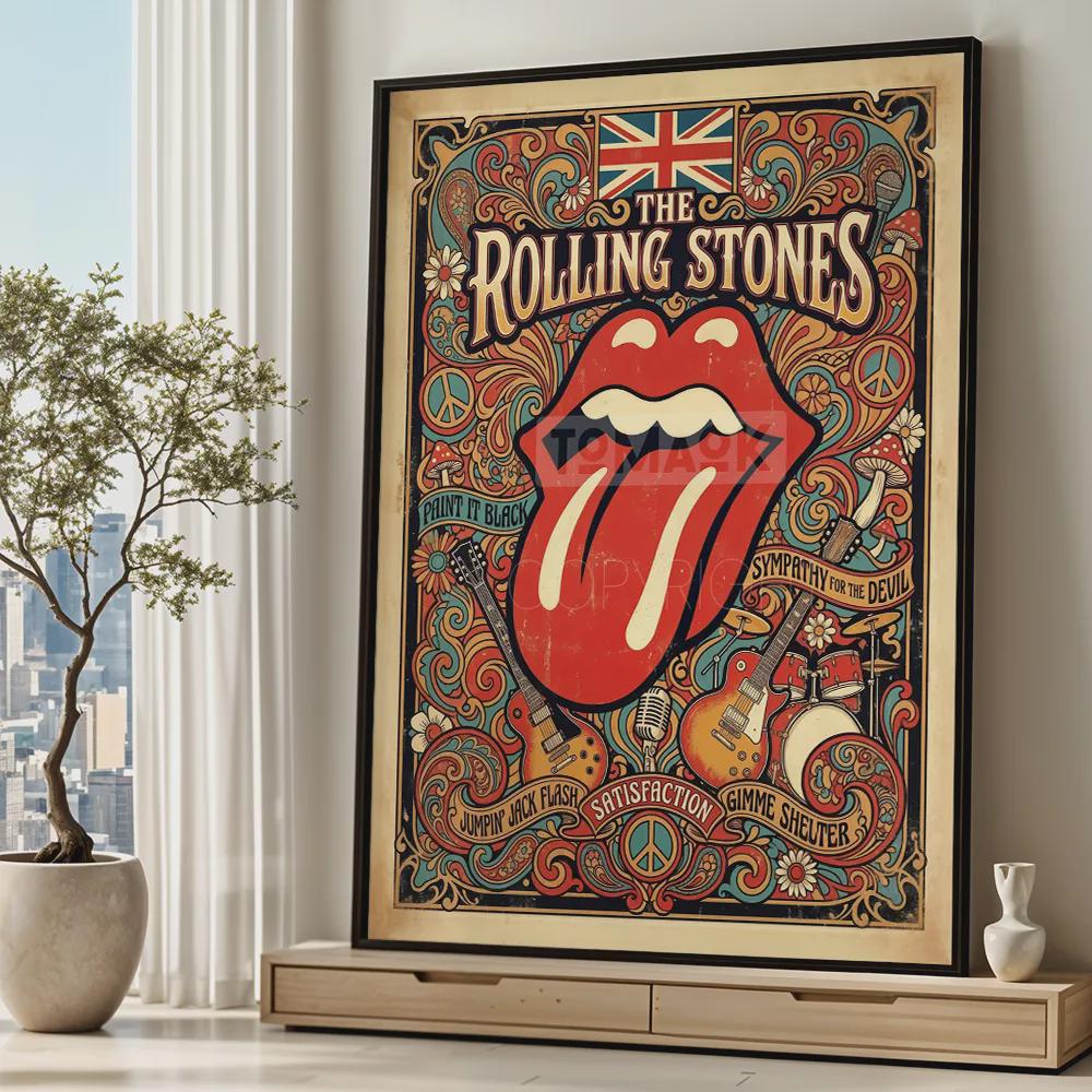 70年代　ローリングストーンズ　額入りポスター Rolling stones original poster - Etsy 日本