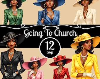 Watercolor African American Church Fashion Clipart: Sunday Outfit PNG (Digital Download)