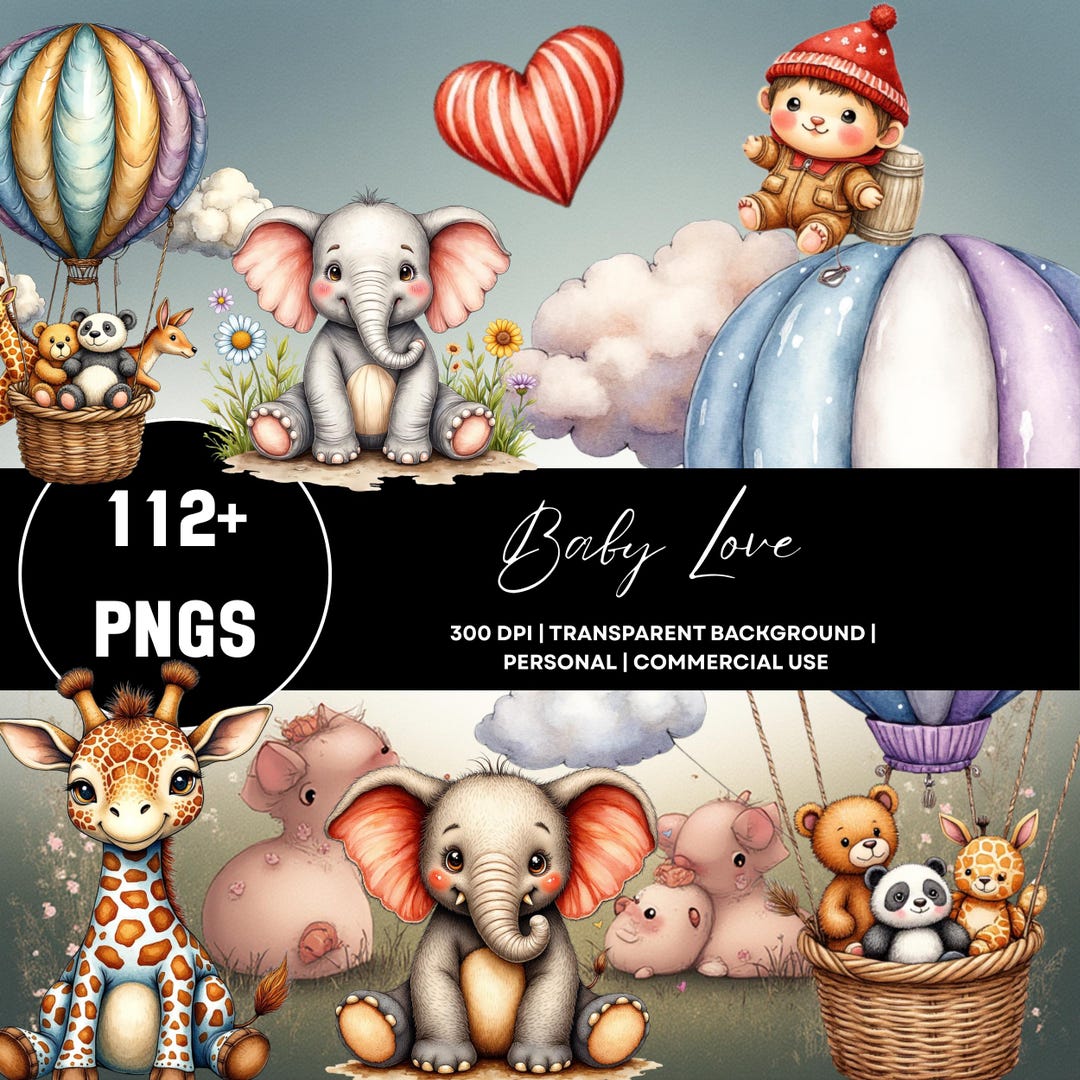 Baby Animal PNG Clipart Bundle - Cute Safari Nursery Graphics for ...