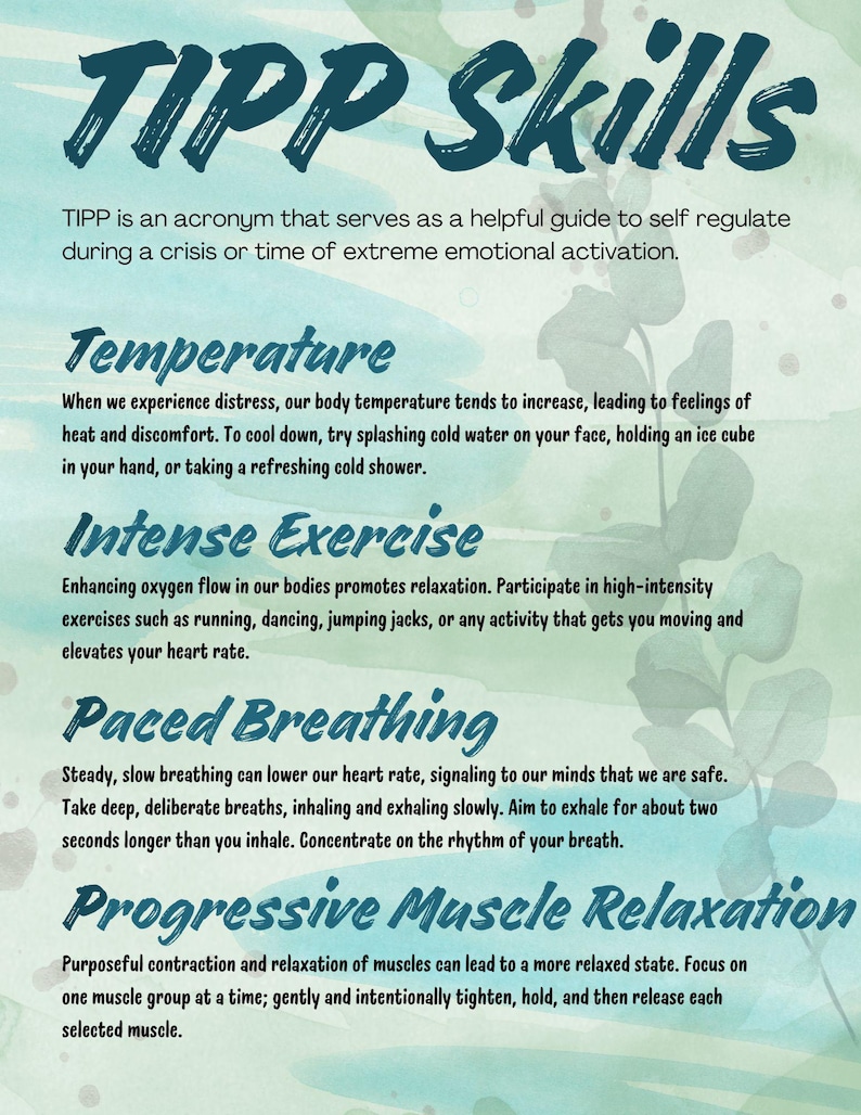 Tipp Work DBT TIPP Skills Worksheet - Etsy