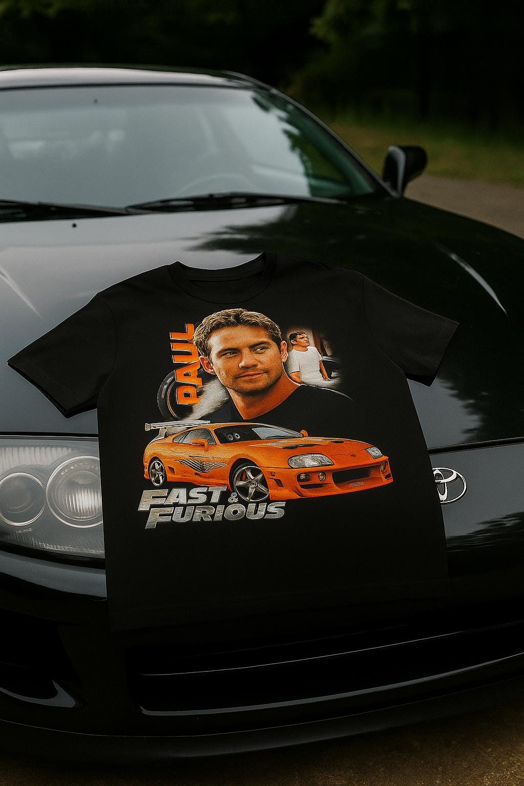 Paul Walker Toyota Supra T-Shirt, Fast and Furious Car Enthusiast Tee, Movie Fan Apparel, Racing Car Lover Gift, Unisex Softstyle Shirt