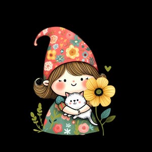 Spring Gnomes Clipart, Garden Gnome, Floral Gnome Clipart, Floral and Tulip Clipart, Cute Garden Gnome, High Quality JPG Download