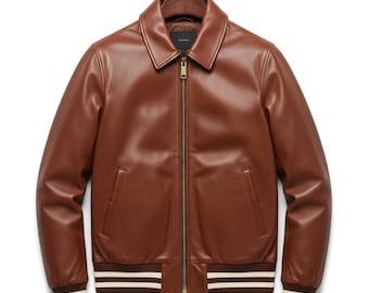 Handmade Brown Leather Bomber Jacket – Men’s Flight Aviator Style