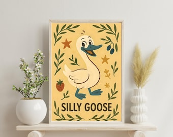 Impression numérique Silly Goose | Cadeau de décoration murale tendance | Art rétro | Décoration d'appartement | Mur original | Art pour chambre d'enfant | Décoration de chambre d'enfants | Cadeau bébé