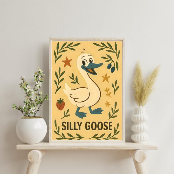 Silly Goose Digital Print | Trendy Wall Decor Gift | Retro Art | Apartment Décor | Quirky Wall | Nursery Art | Kids Room Decor | Baby Gift
