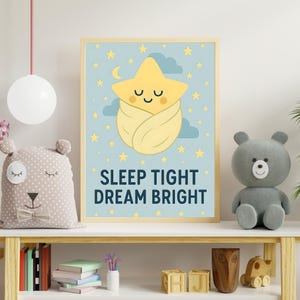 Digital Art Star Nursery Print | Sleep Tight Dream Bright Print | Nursery Wall Art | Nursery Decor | Kids Room | New Baby Gift | Sleep Art
