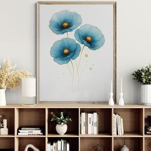 August Birth Flower | Poppy Wall Art Print | Birth Month Flowers | Blue Poppy Flowers | Gift for her | August Birthday Gift | Digital Print